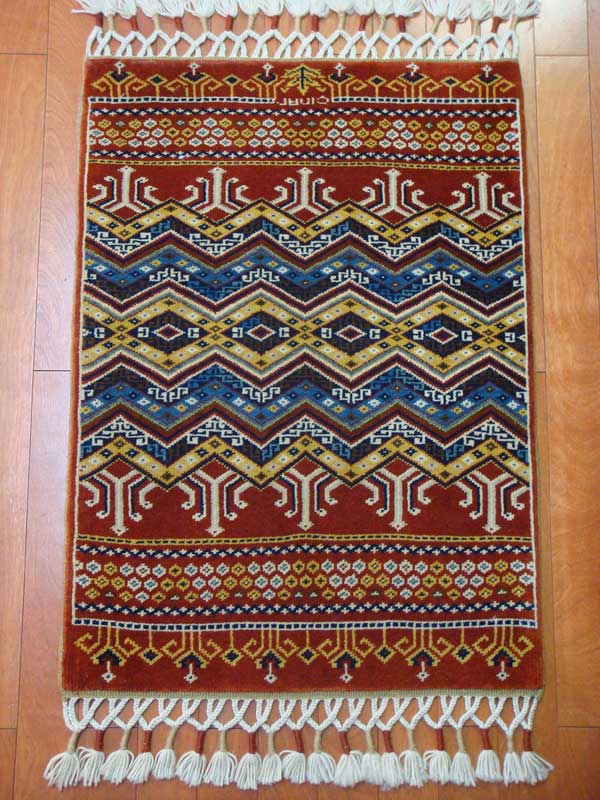 画像1: トルコ手織りウール絨毯 玄関マットサイズ AC-143